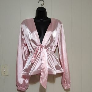 Chic Pink Satin Blouse